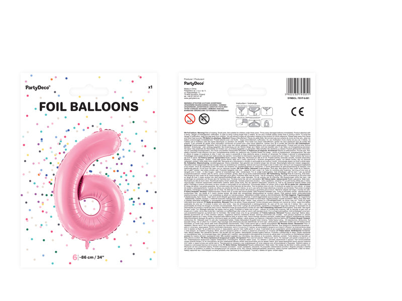 1 x 34" Giant Foil Number 6 Helium Balloon Baby Pink
