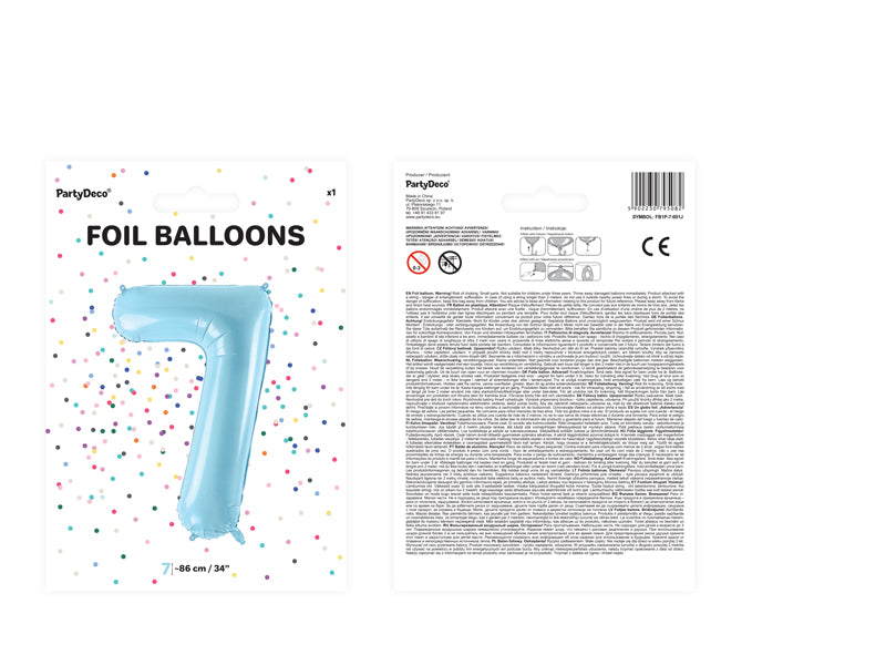 1 x 34" Giant Foil Number 7 Helium Balloon Baby Blue